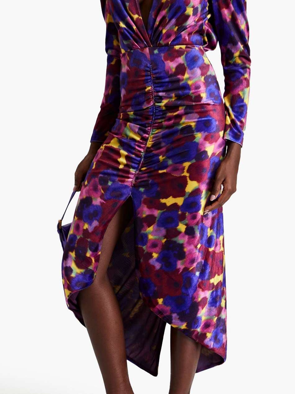 astrid printed stretch-velvet midi dress