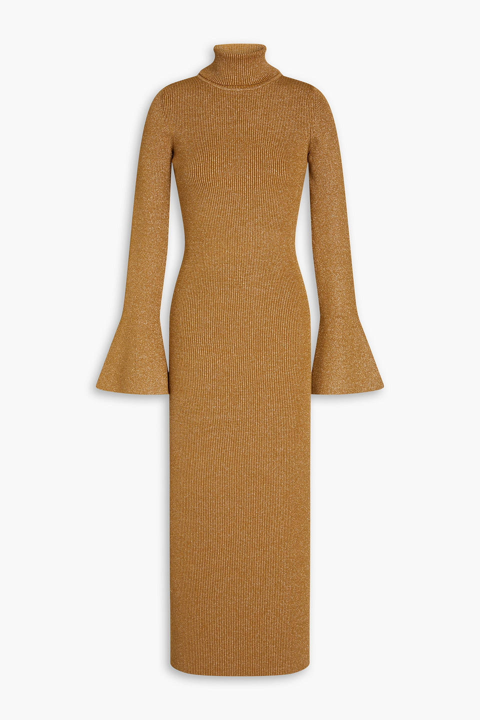 Ronny Kobo Metallic Ribbed-knit Midi Dress In Camel