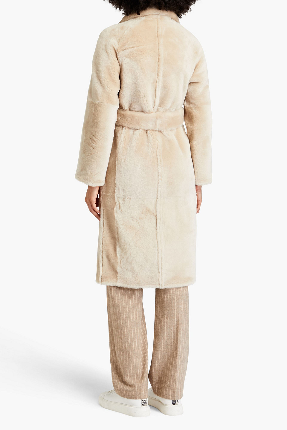 Shop Yves Salomon Belted Shearling Coat In Ecru