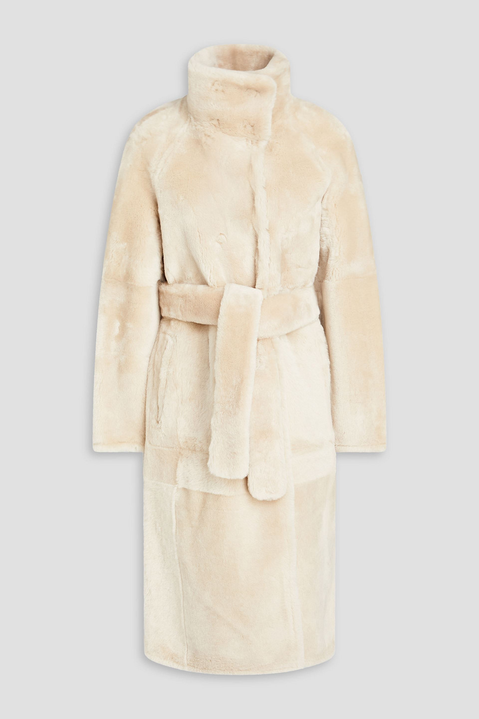 Yves Salomon Belted Shearling Coat In Ecru