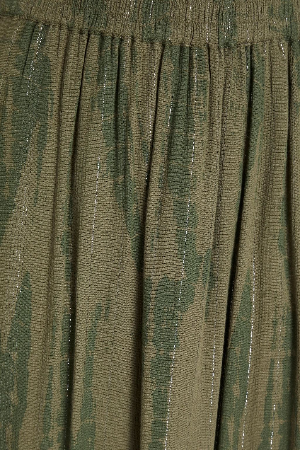 BA&SH Kylie gathered metallic printed crepe midi skirt
