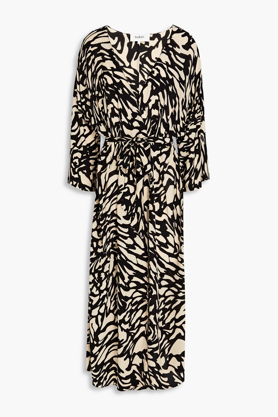 Ba&sh Goa pleated printed crepe de chine midi wrap dress