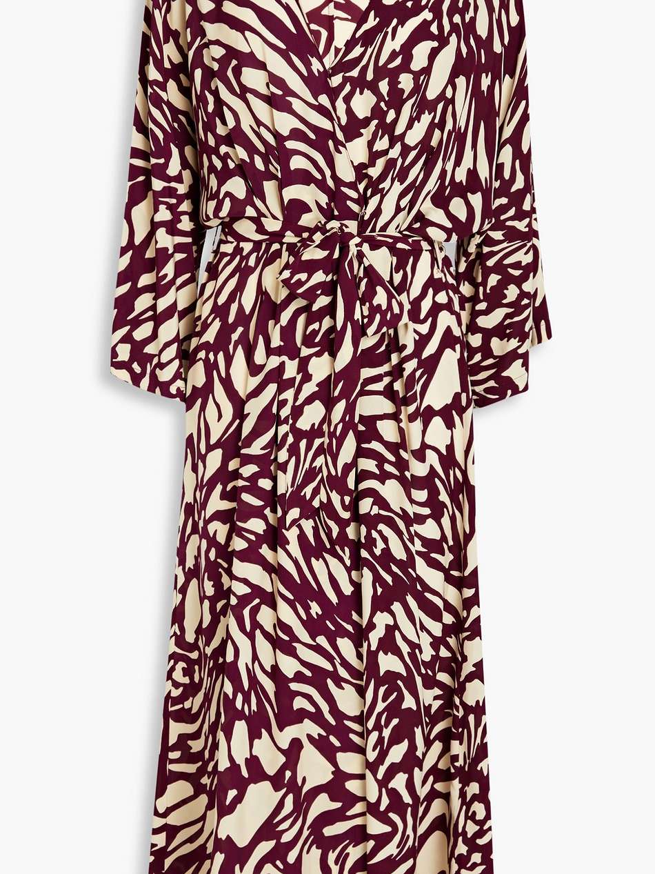 goa pleated printed crepe de chine midi wrap dress