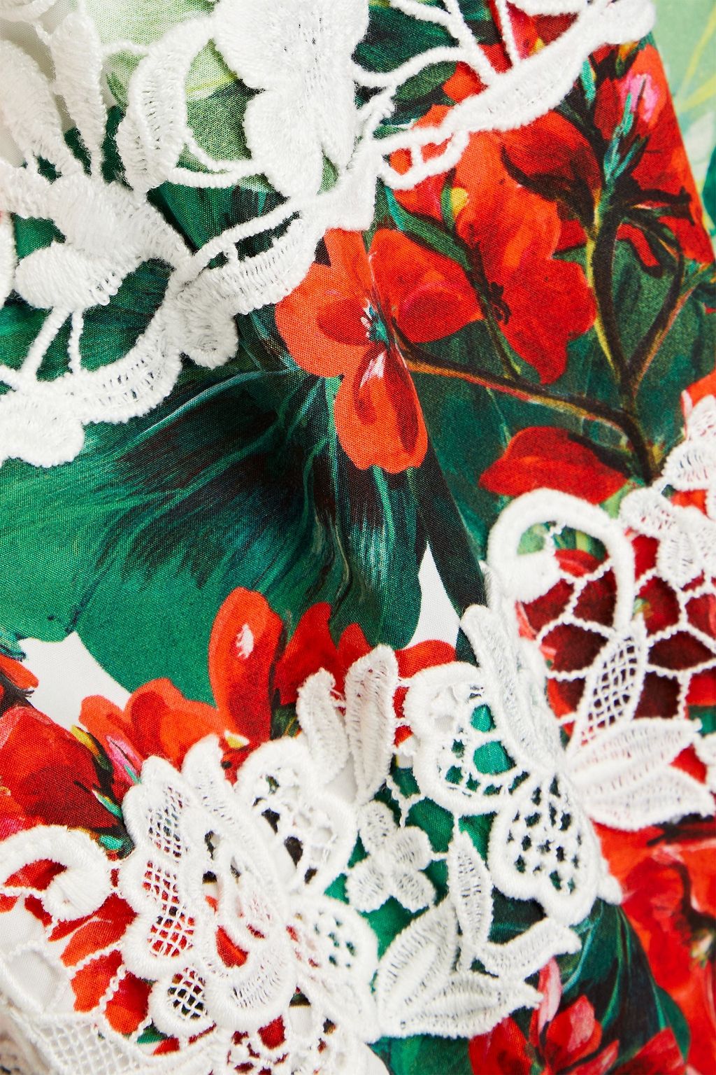 DOLCE&GABBANA Lace-paneled floral-print cotton-blend poplin jumpsuit