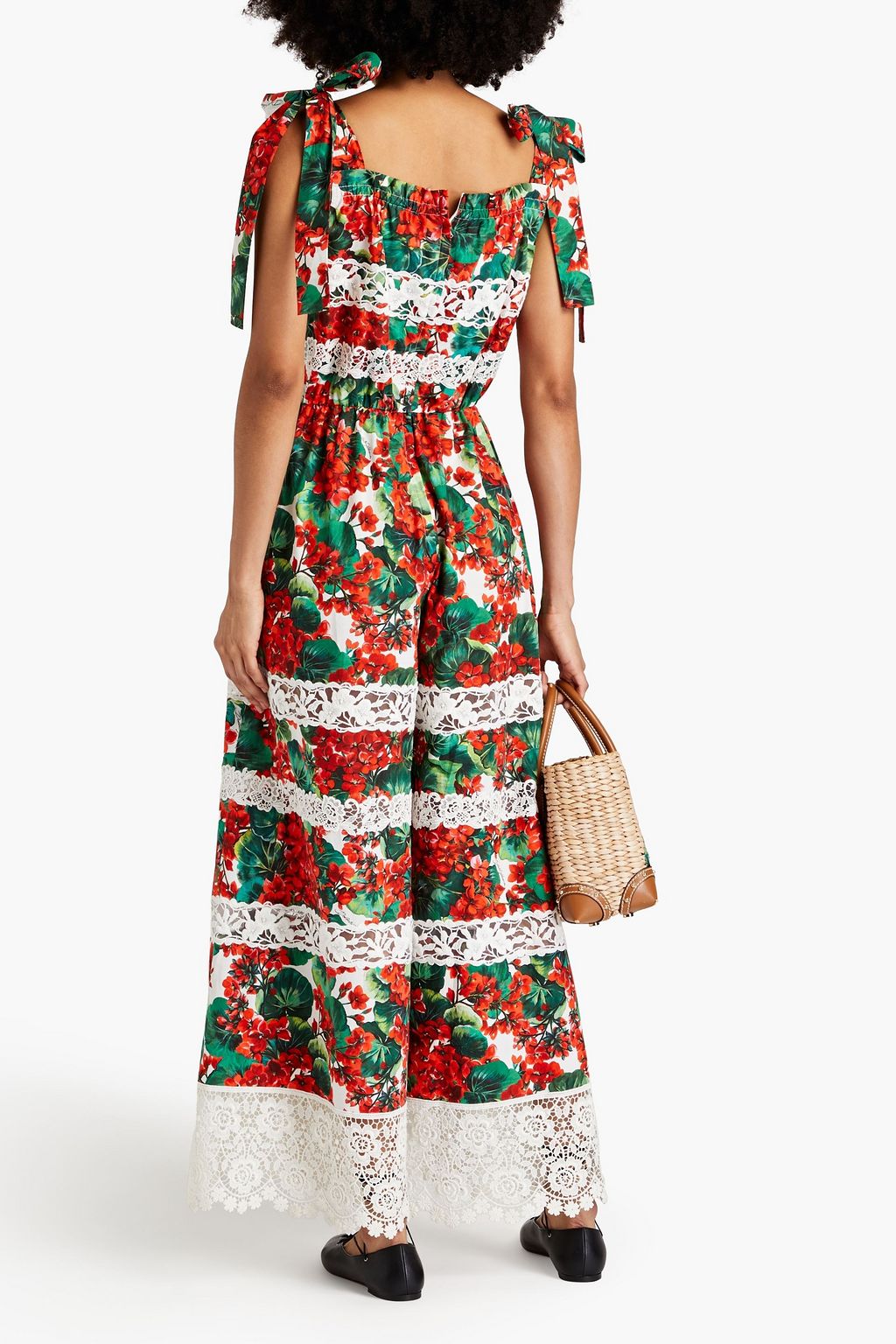 DOLCE&GABBANA Lace-paneled floral-print cotton-blend poplin jumpsuit