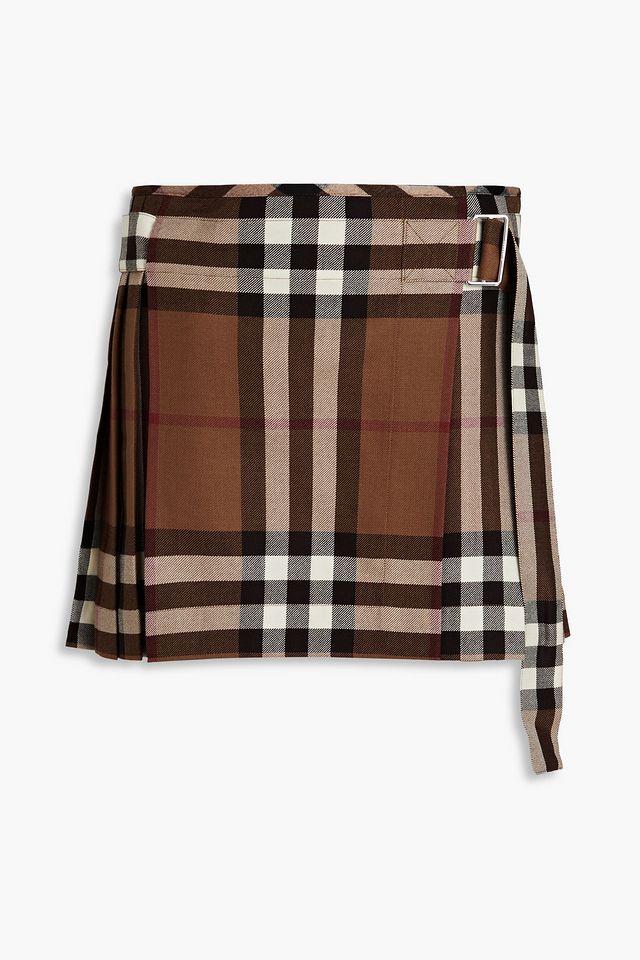 Checked wool-twill mini wrap skirt