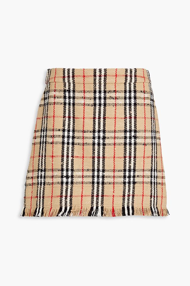 Checked cotton-blend tweed mini skirt