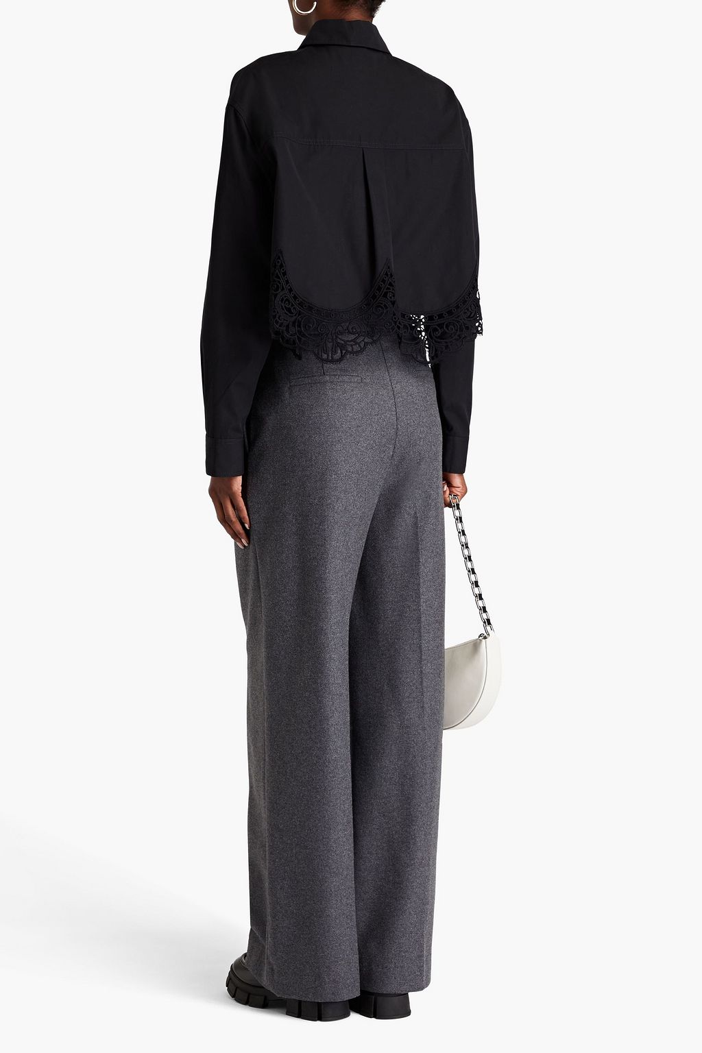 BURBERRY Oversized cropped lace-trimmed cotton-poplin shirt