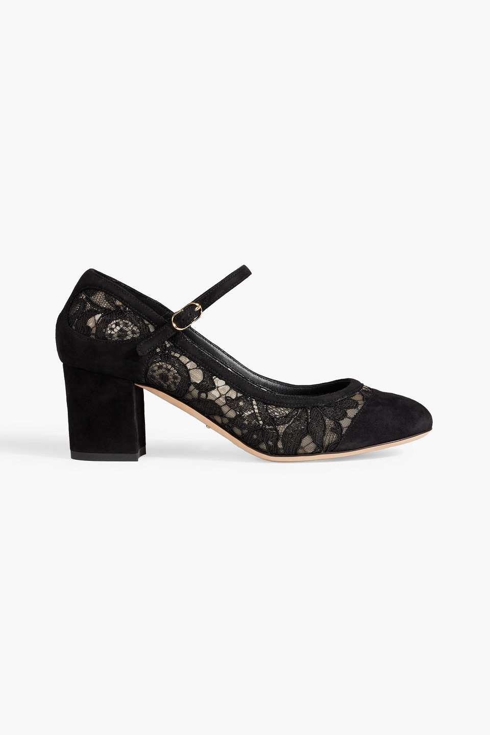 DOLCE & GABBANA CORDED LACE AND SUEDE MARY JANE PUMPS