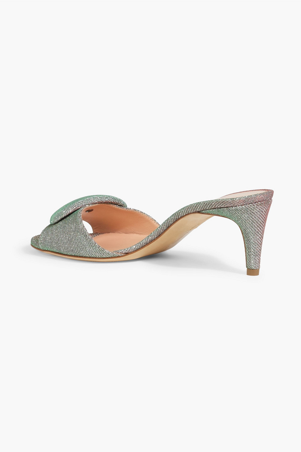 Shop Rupert Sanderson Gwyneth Embellished Iridescent Lamé Mules In Platinum