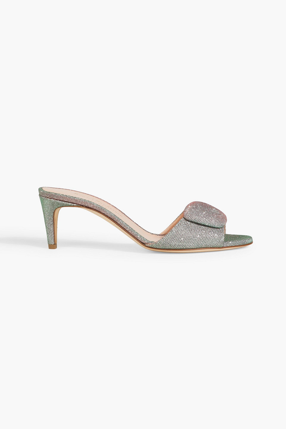 Rupert Sanderson Gwyneth Embellished Iridescent Lamé Mules In Platinum