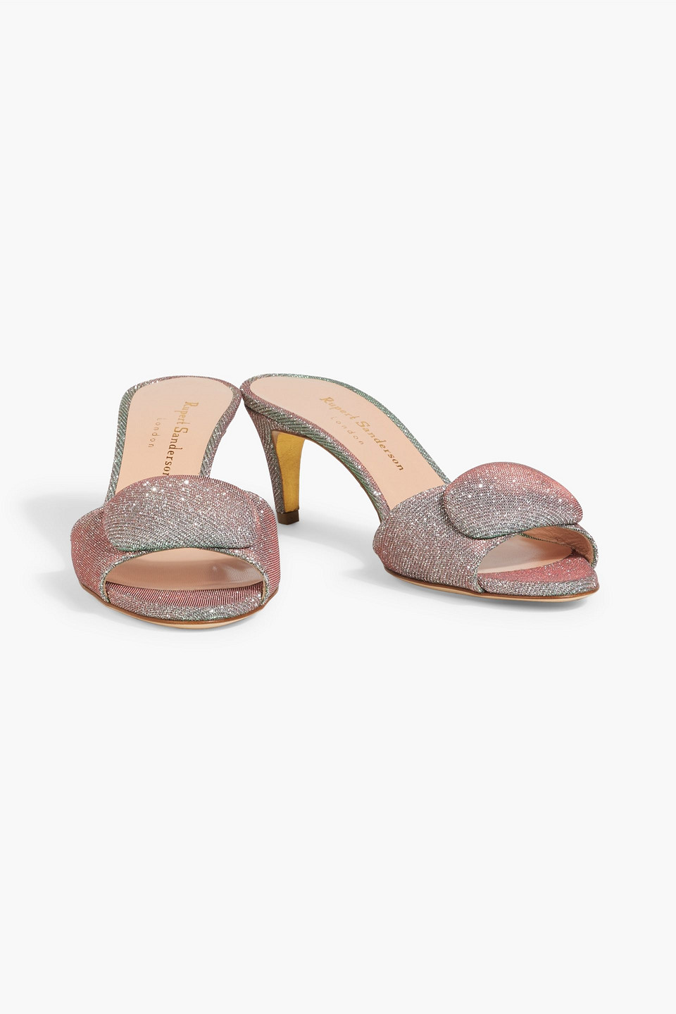 Shop Rupert Sanderson Gwyneth Embellished Iridescent Lamé Mules In Platinum