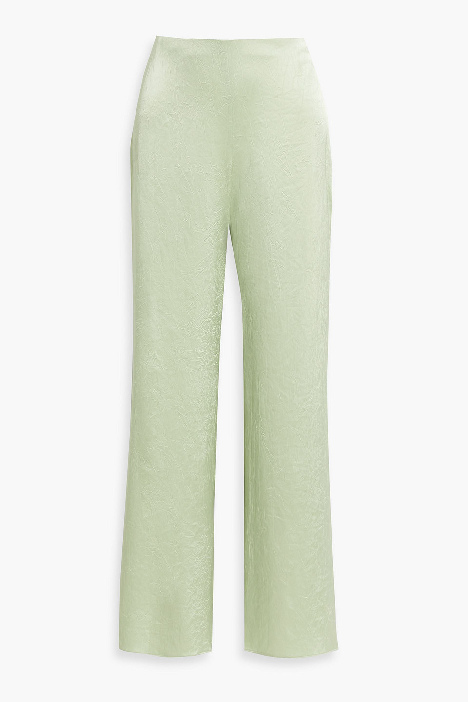 Shop Vince Crinkled-satin Wide-leg Pants In Light Green