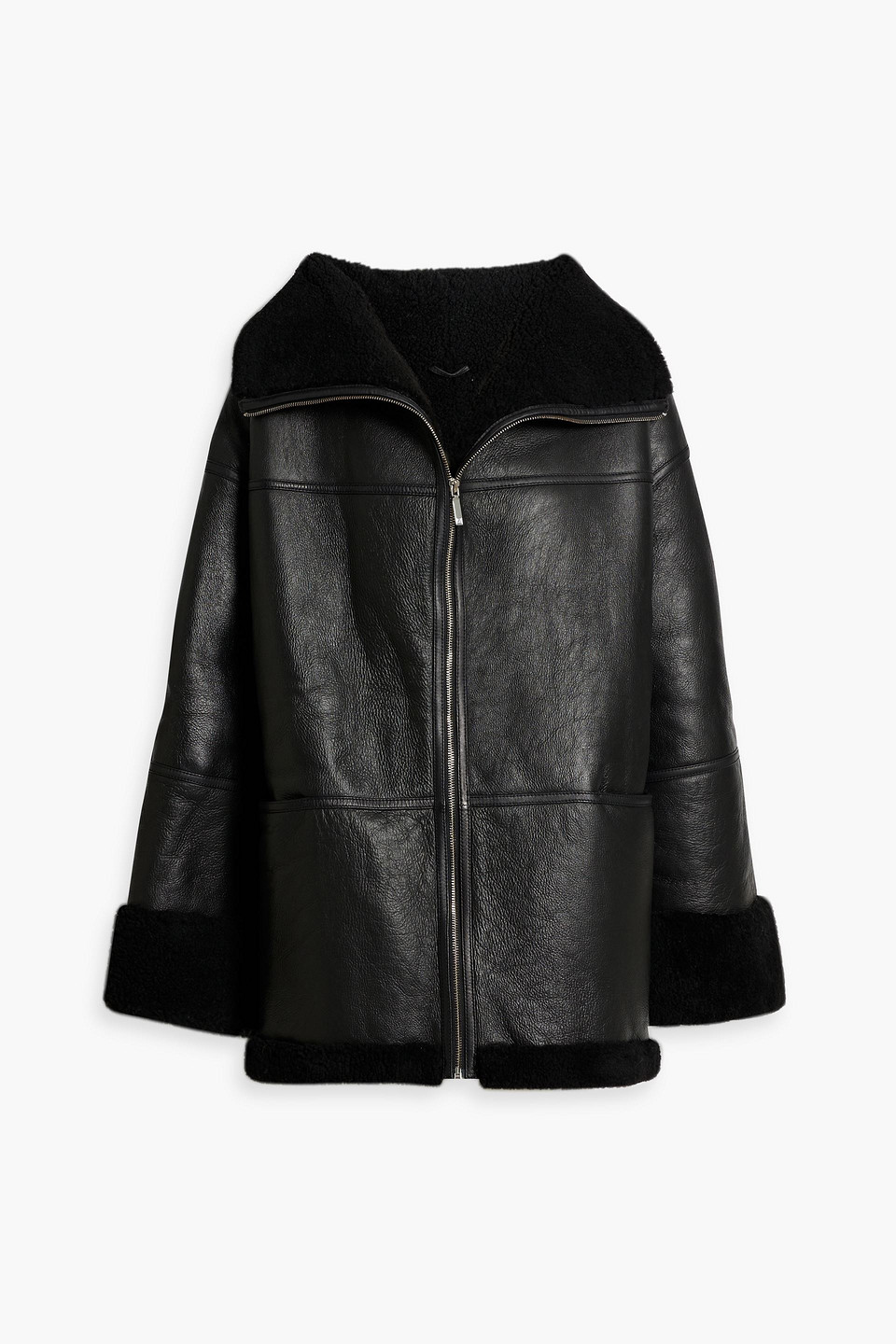 Shop Totême Menfi Oversized Shearling Jacket In Black