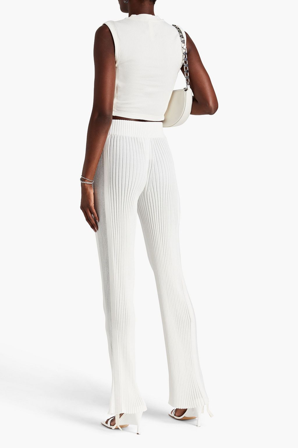 DION LEE بنطلون بقصة واسعة من الأسفل من مزيج من القطن بتصميم مضلّع