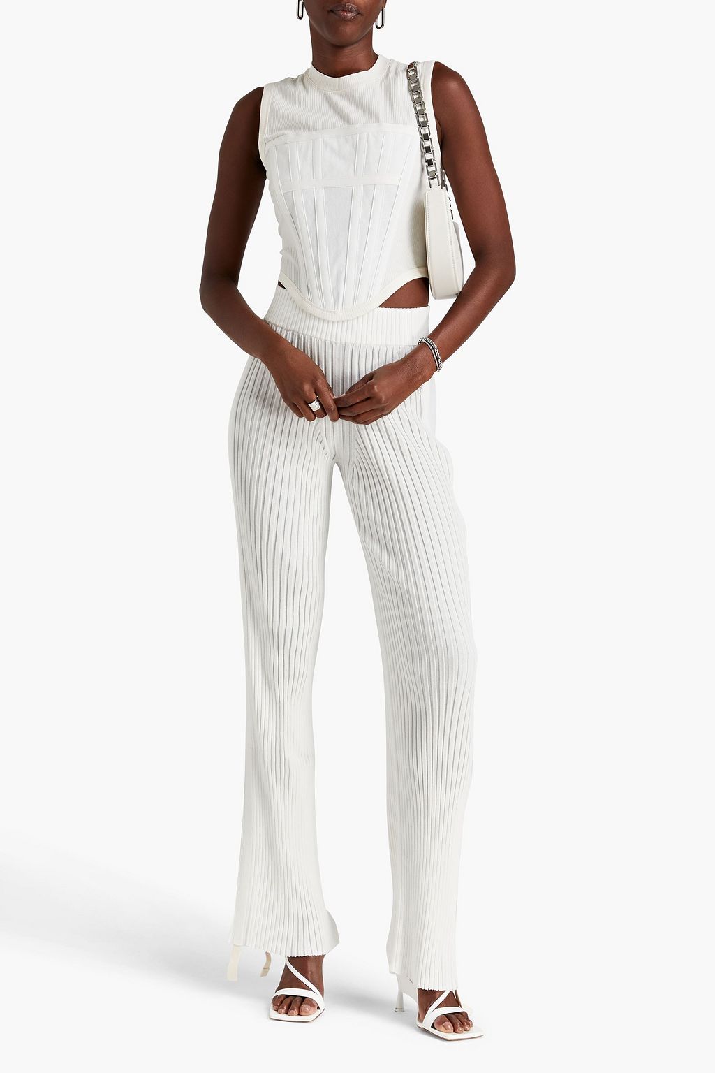 DION LEE بنطلون بقصة واسعة من الأسفل من مزيج من القطن بتصميم مضلّع
