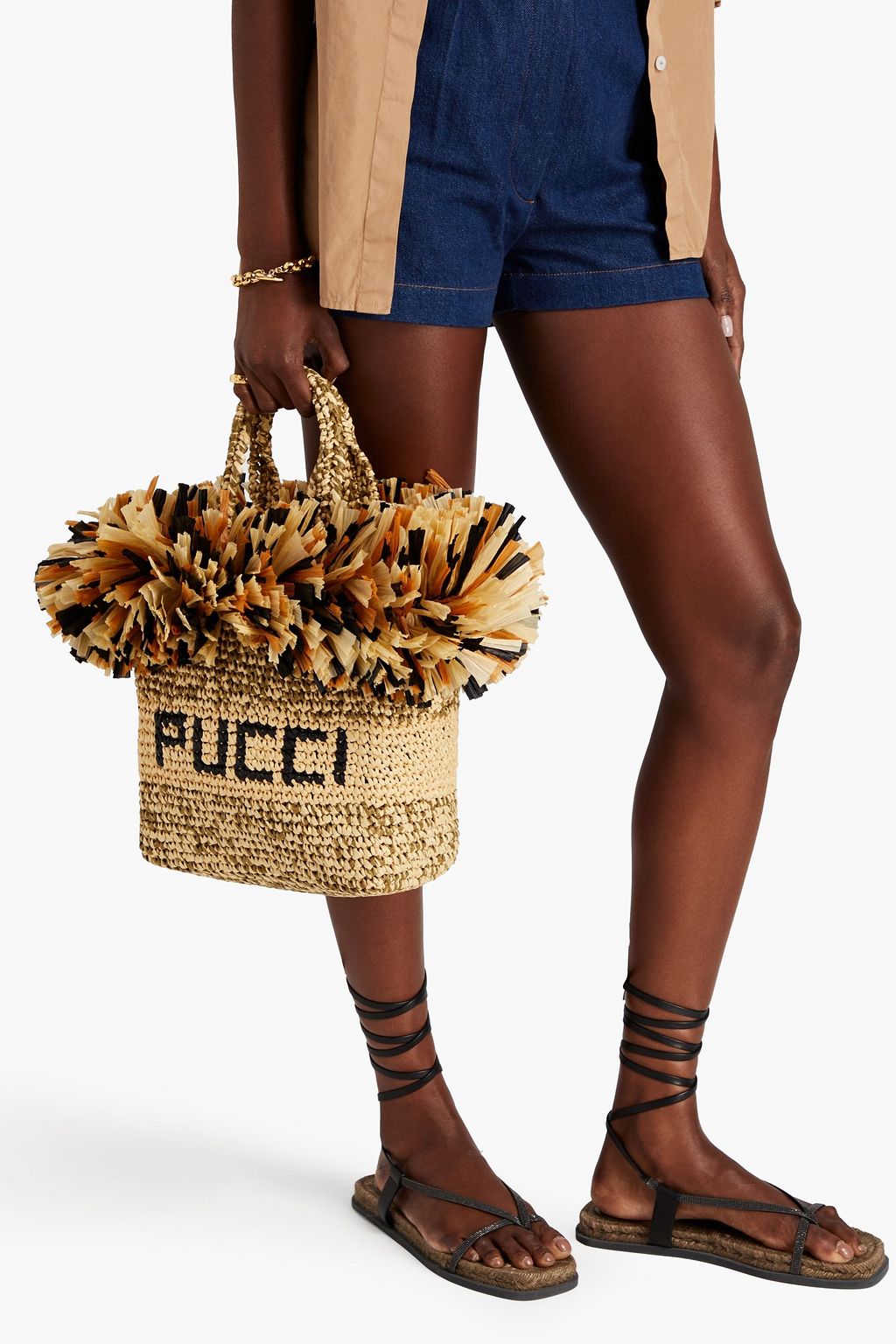 PUCCI Fringed faux raffia tote