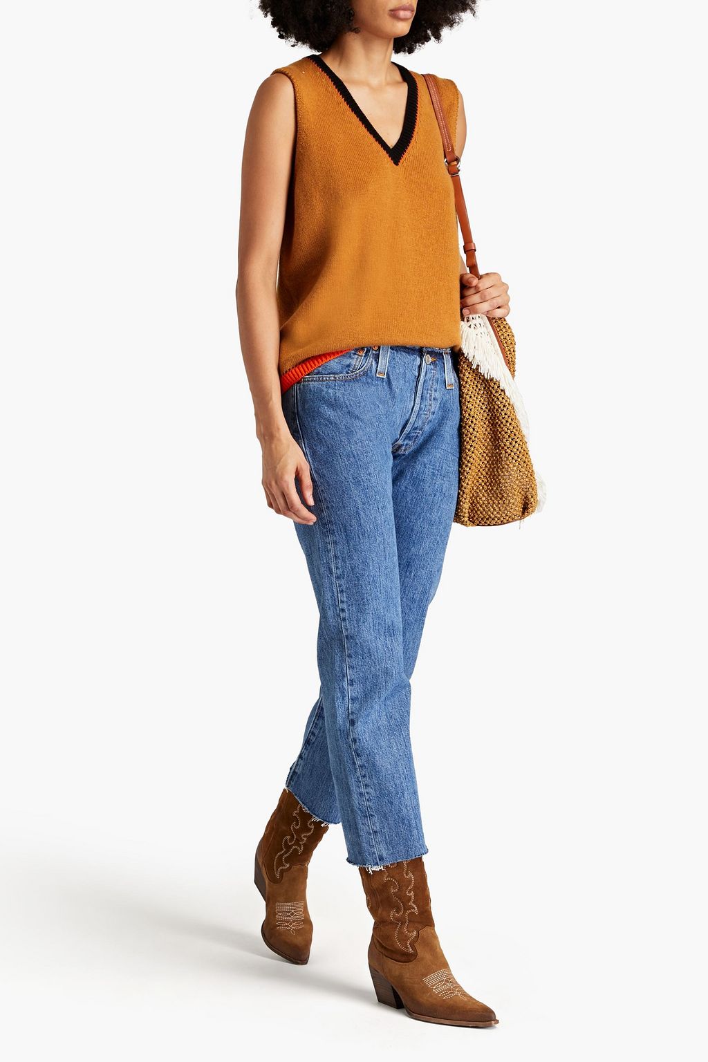 RE/DONE WITH LEVI'S جينز بأرجل مستقيمة وخصر متوسط الارتفاع بتصميم قصير