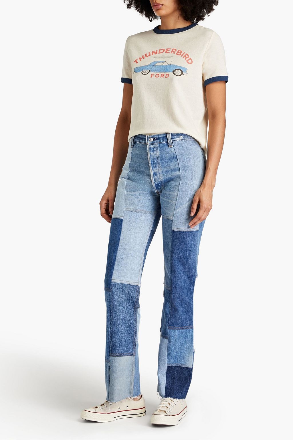 RE/DONE WITH LEVI'S جينز “أمينة” بأرجل مستقيمة وخصر عالٍ بنمط الترقيع
