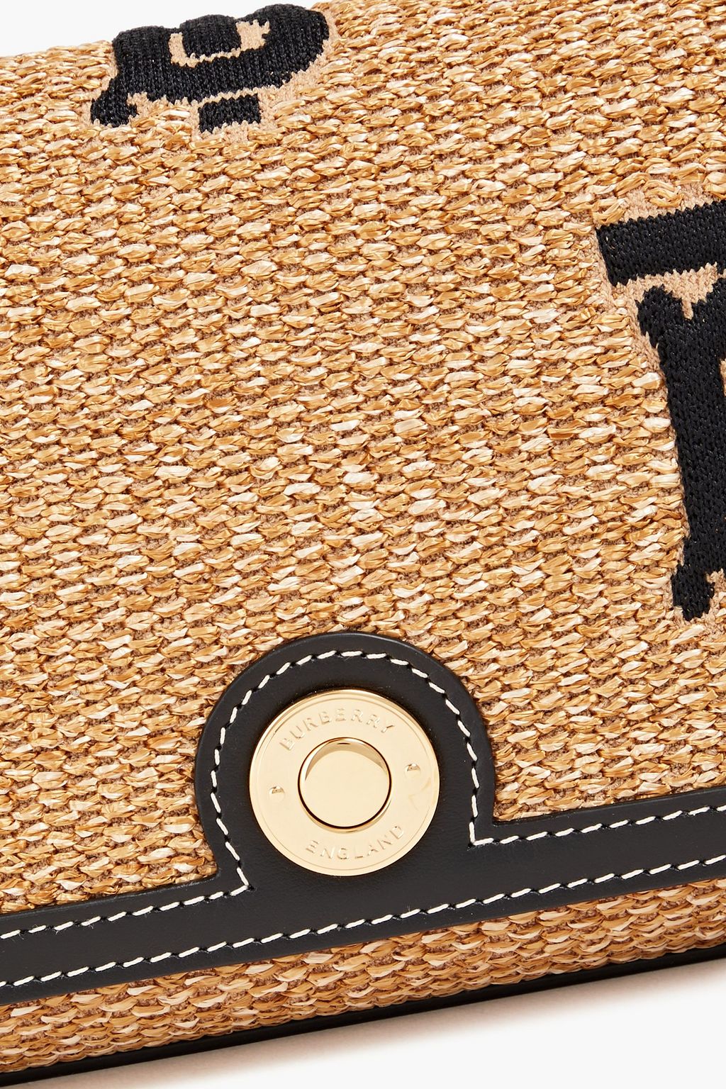BURBERRY Leather-trimmed embroidered faux raffia tote