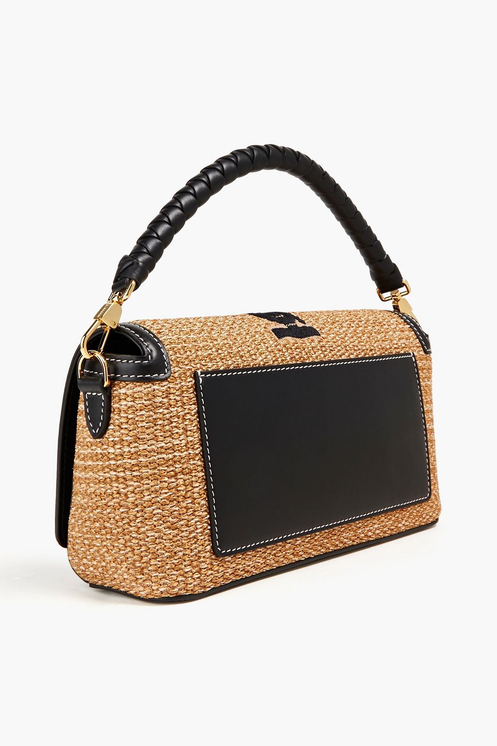 BURBERRY Leather-trimmed embroidered faux raffia tote