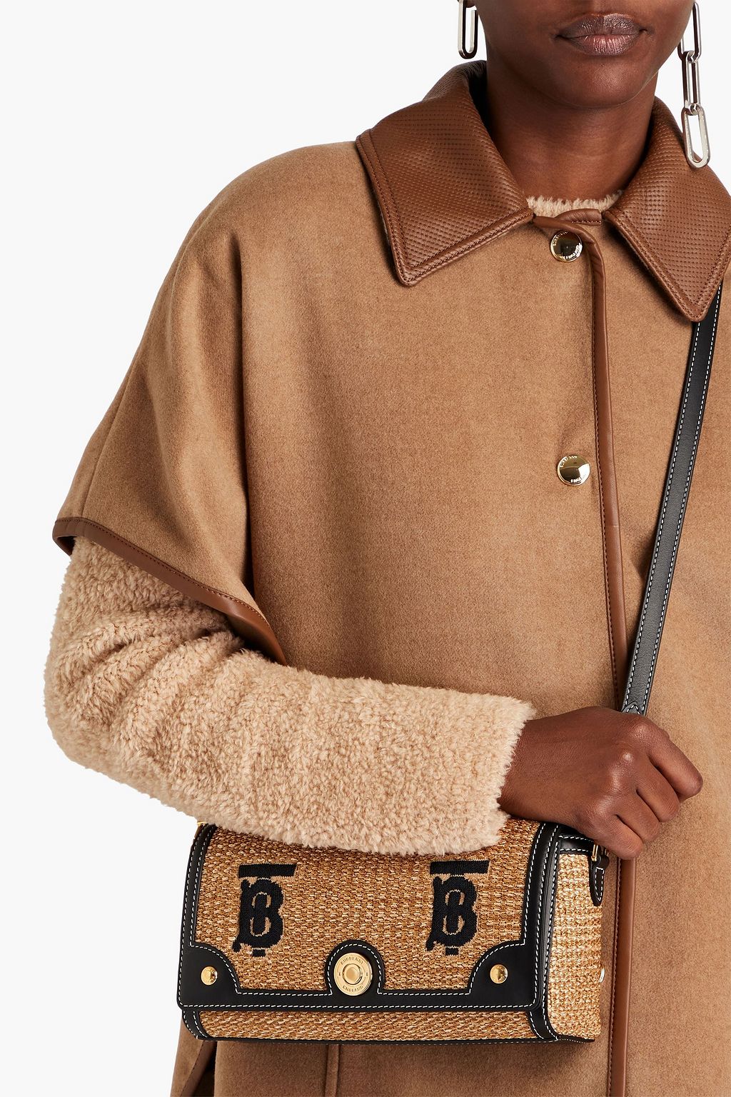 BURBERRY Leather-trimmed embroidered faux raffia tote