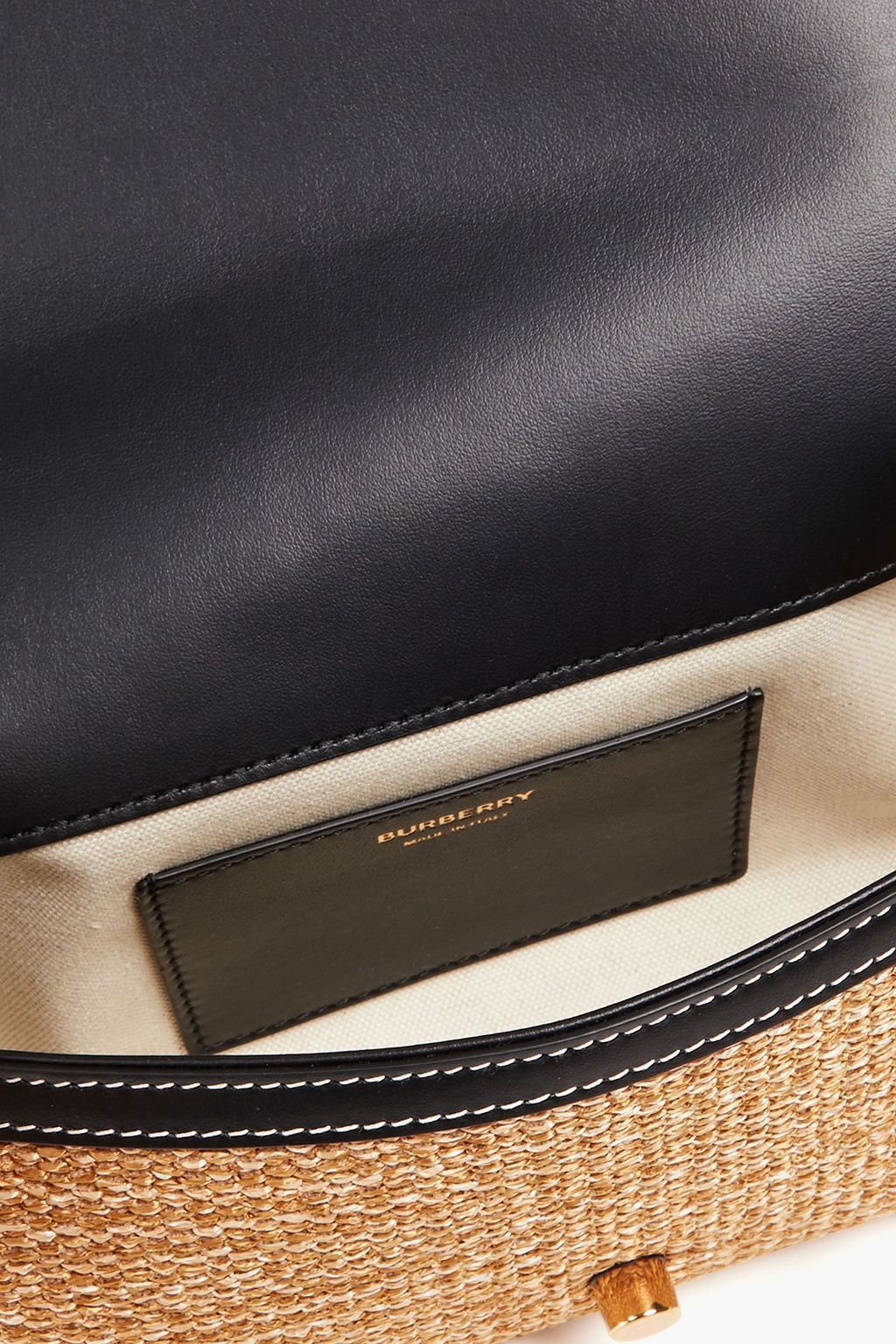 BURBERRY Leather-trimmed embroidered faux raffia tote