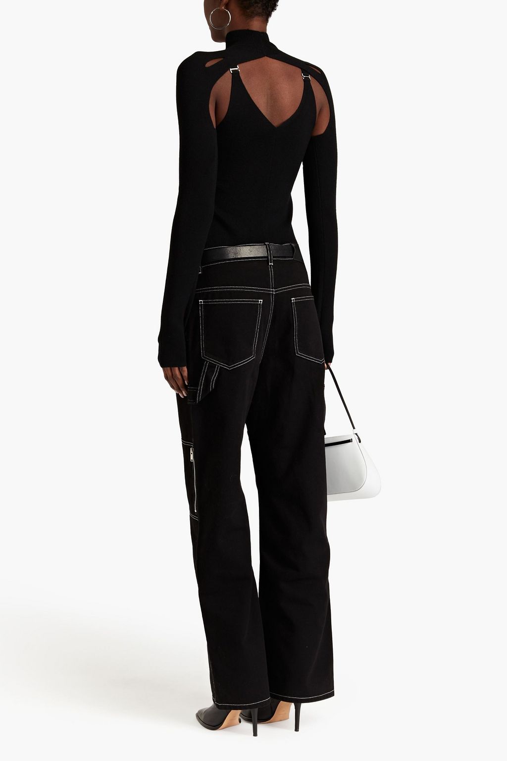 DION LEE Convertible cutout ribbed merino wool-blend turtleneck top