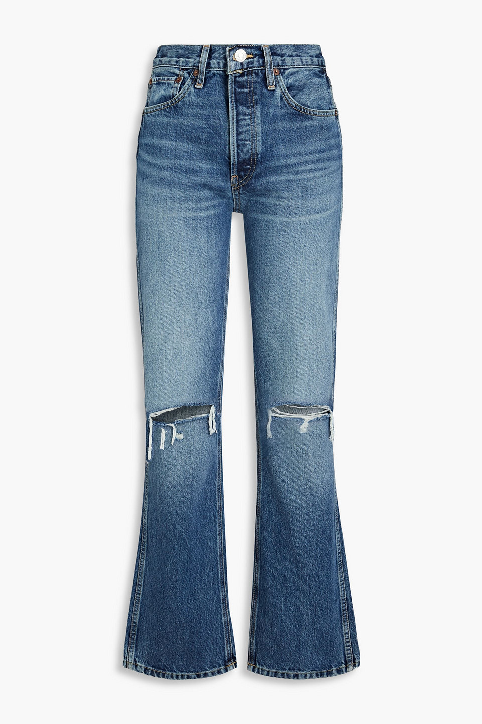 Re/done 90s Distressed High-rise Straight-leg Jeans In Mid Denim