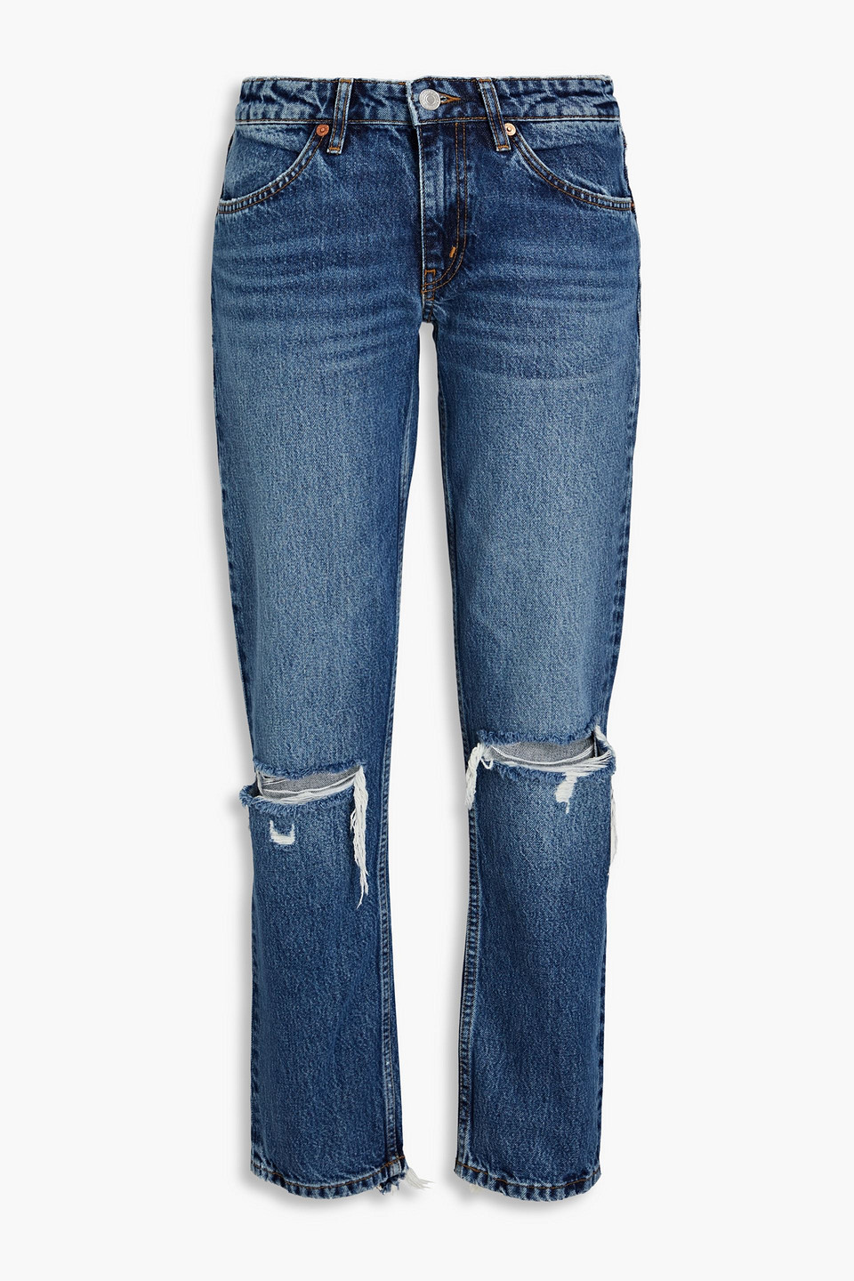 70s distressed low-rise straight-leg jeans