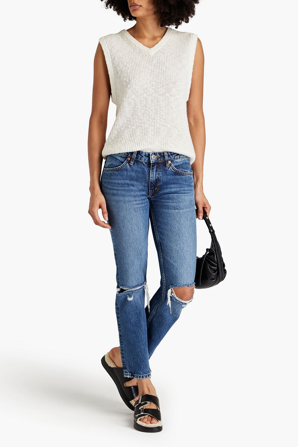 Re/done Halbhohe Jeans Mit Geradem Bein In Distressed-optik In Mid Denim