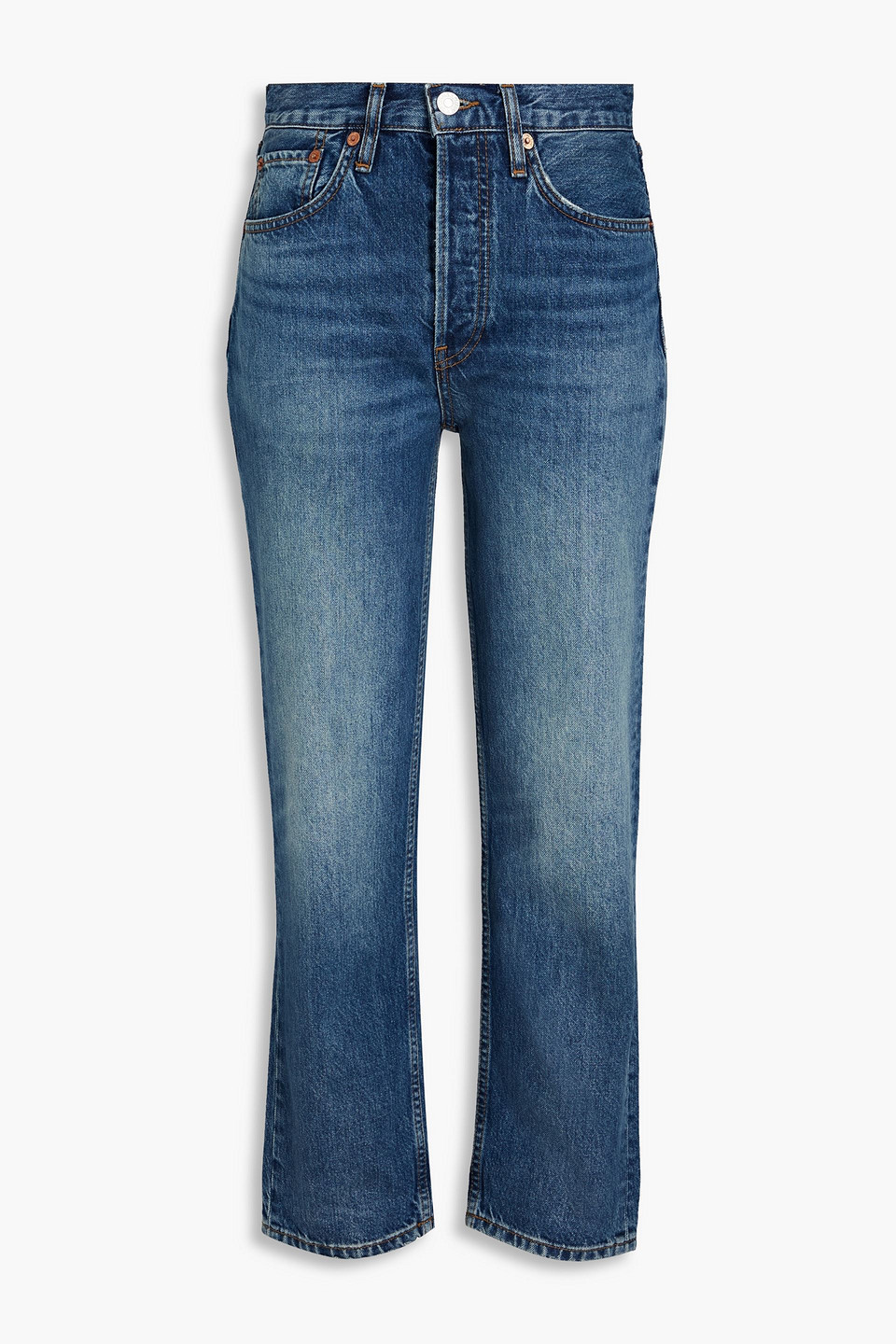 Re/done 70s Hoch Sitzende Cropped Jeans Mit Schmalem Bein In Dark Denim