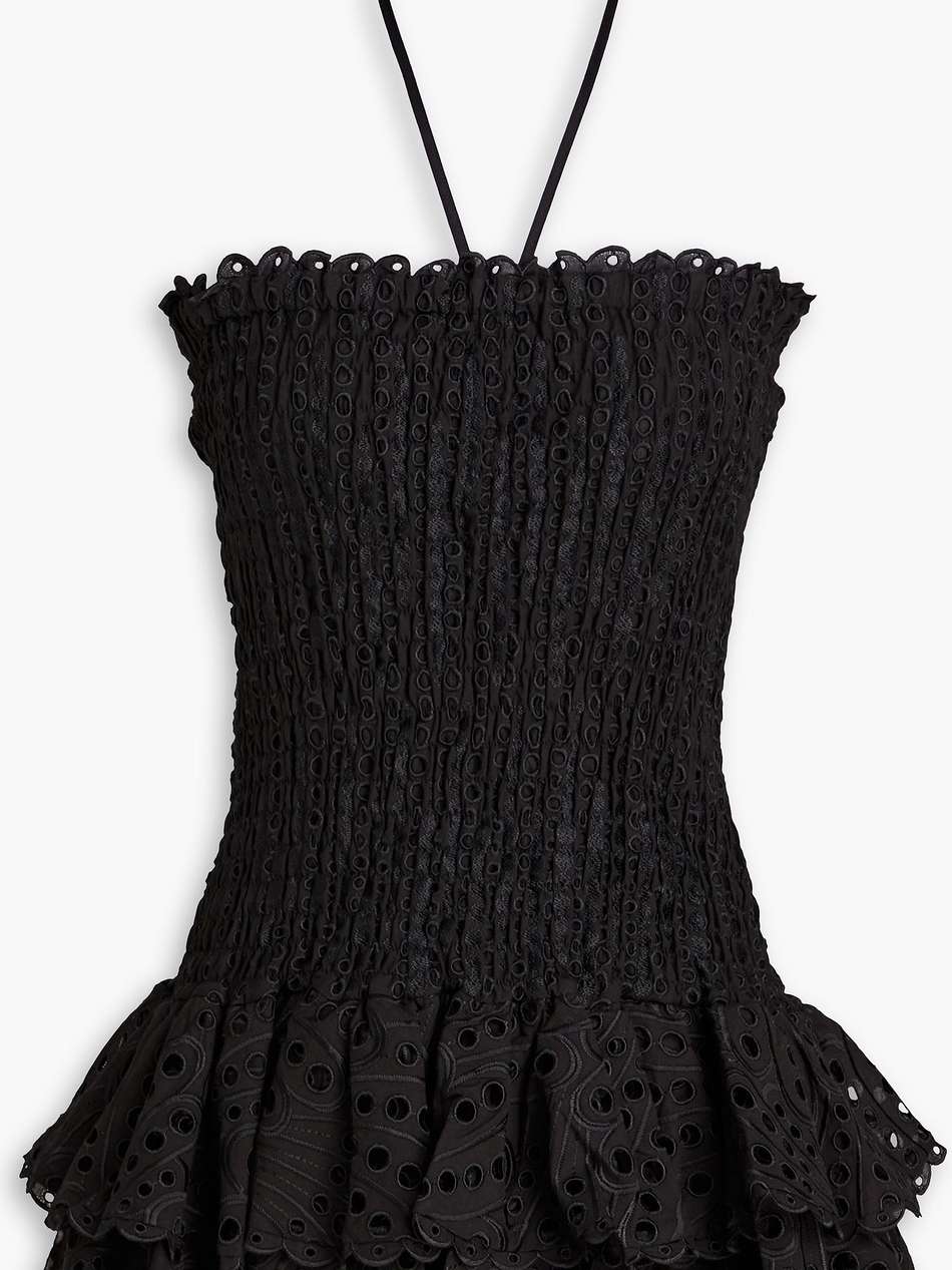 megan strapless tiered broderie anglaise cotton-blend mini dress