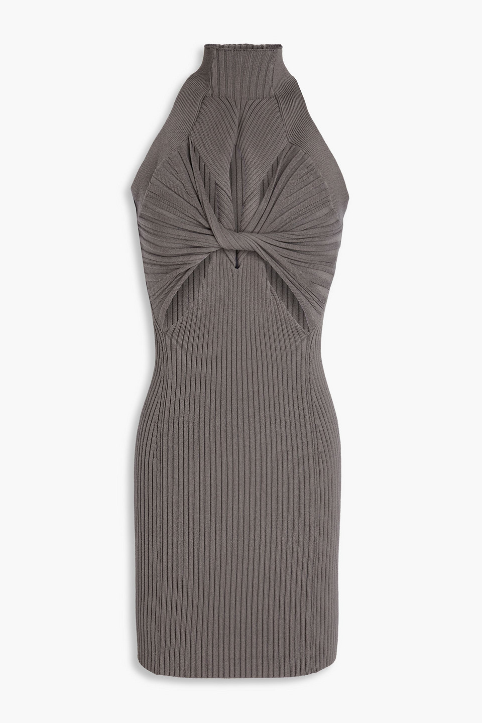 Dion Lee - Twist-front cutout ribbed cotton-blend mini dress - Gray - UK 12