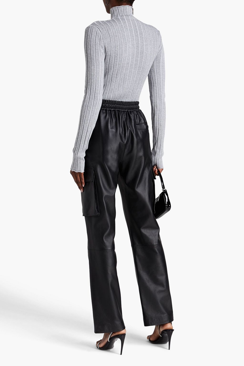 DION LEE 컷아웃 멜란지 리브 니트 탑