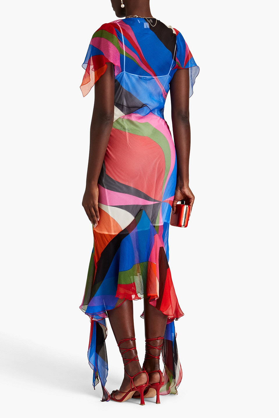 Pucci Ruffled Printed Silk-crepon Maxi Dress In Cobalt Blue