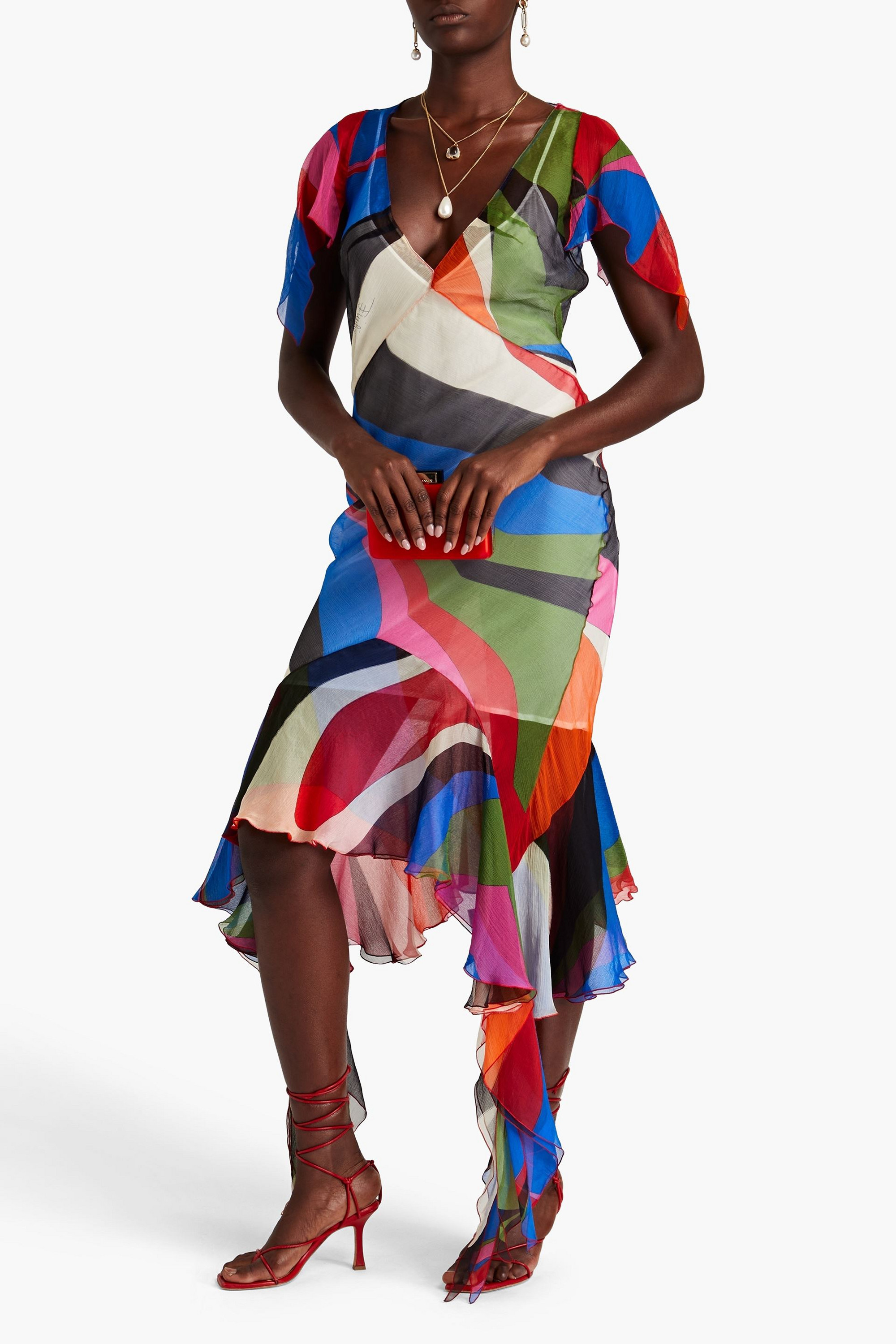 Pucci Ruffled printed silk-crepon maxi dress