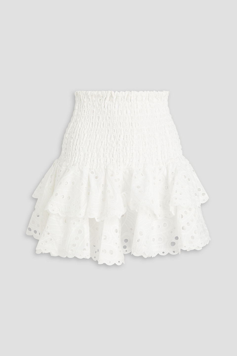 Charo Ruiz Noa Ruffled Shirred Broderie Anglaise Cotton-blend Mini Skirt In White