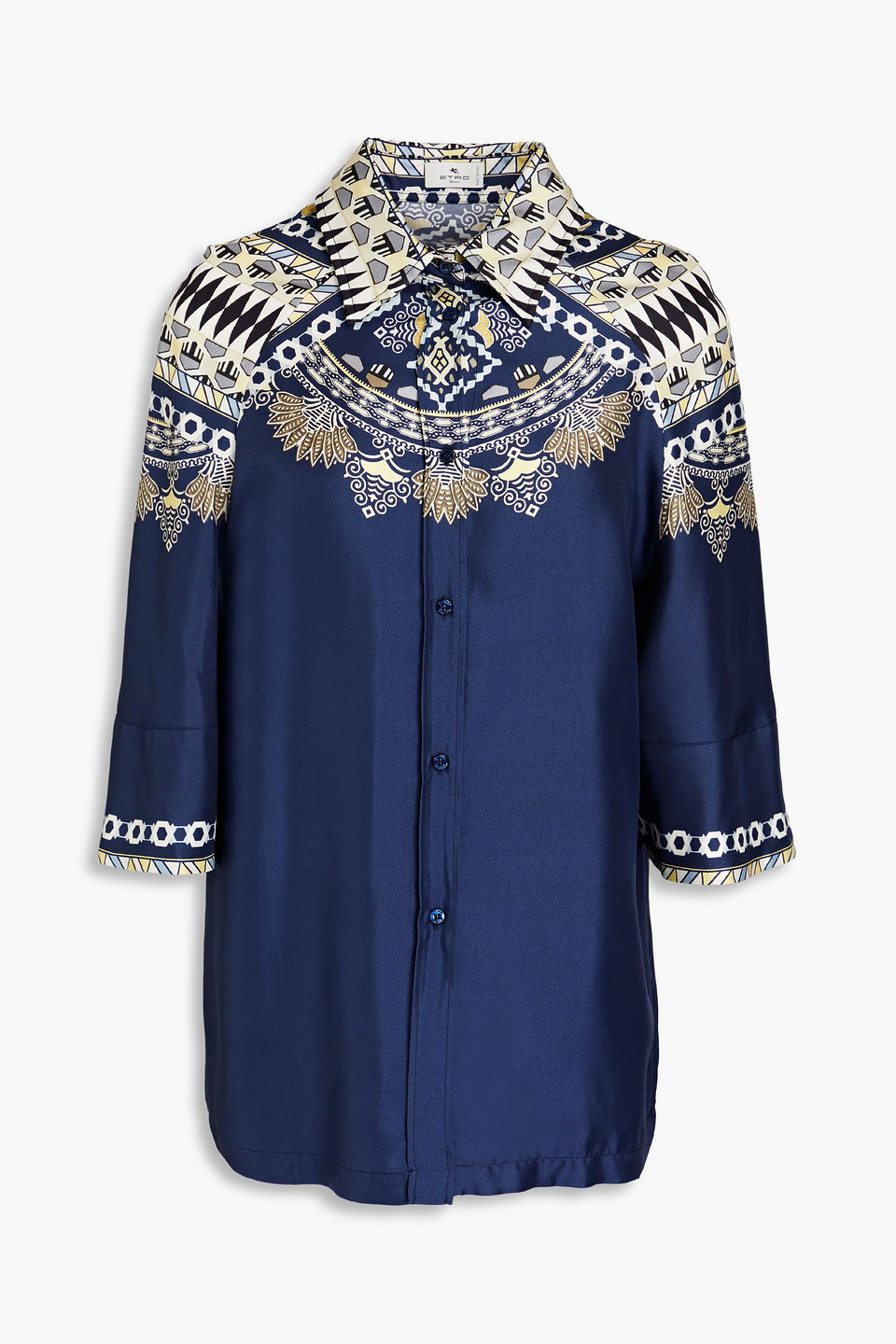 Etro Bedrucktes Hemd Aus Seiden-twill In Navy