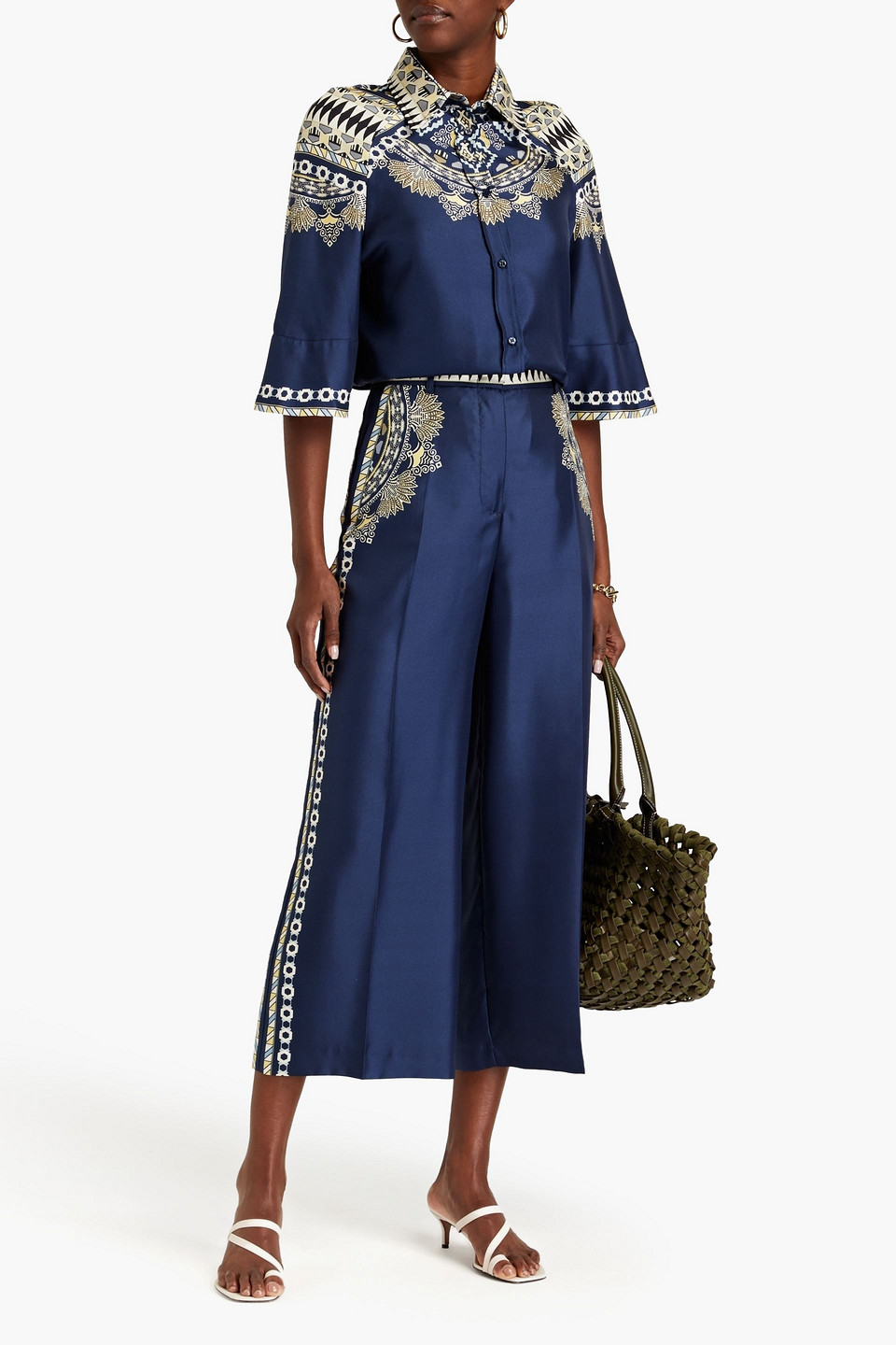 Etro Bedrucktes Hemd Aus Seiden-twill In Navy