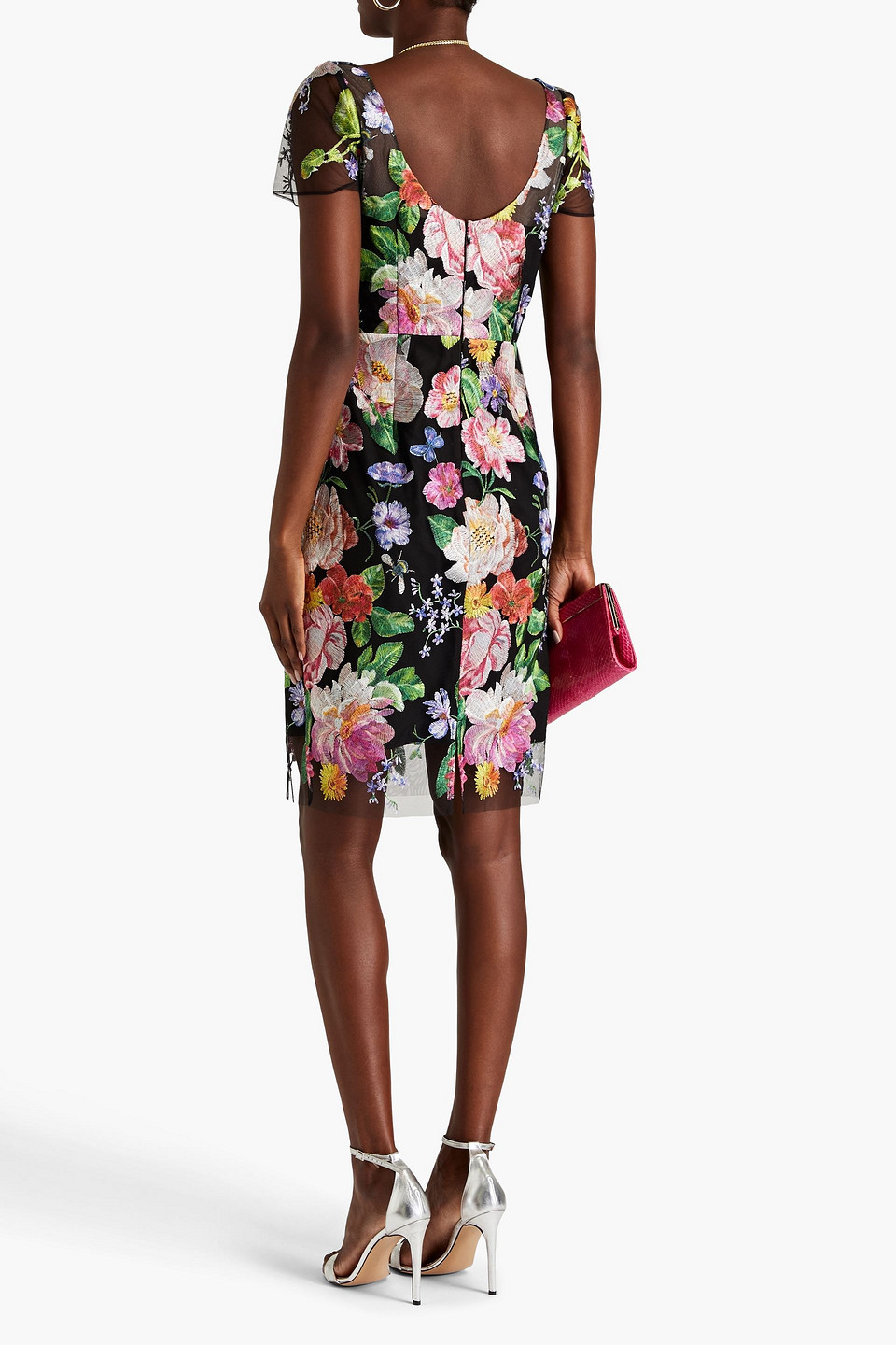 MARCHESA NOTTE EMBROIDERED TULLE DRESS