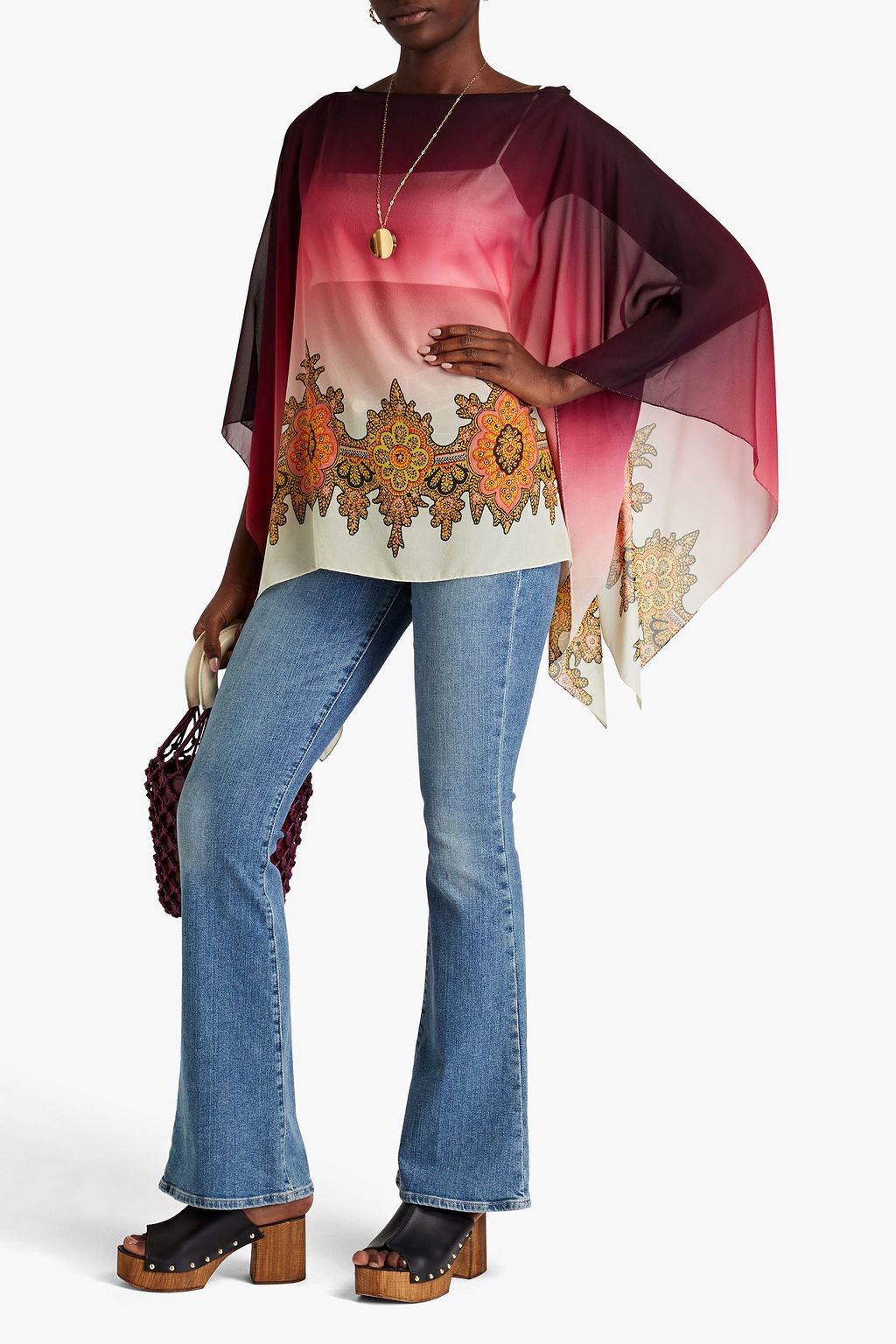 ETRO Draped printed dégradé silk-georgette top