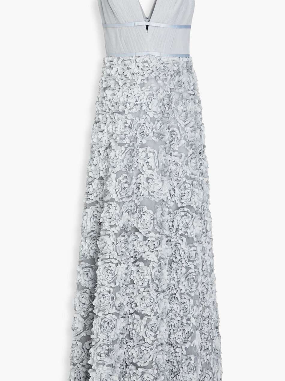 floral-appliquéd tulle gown
