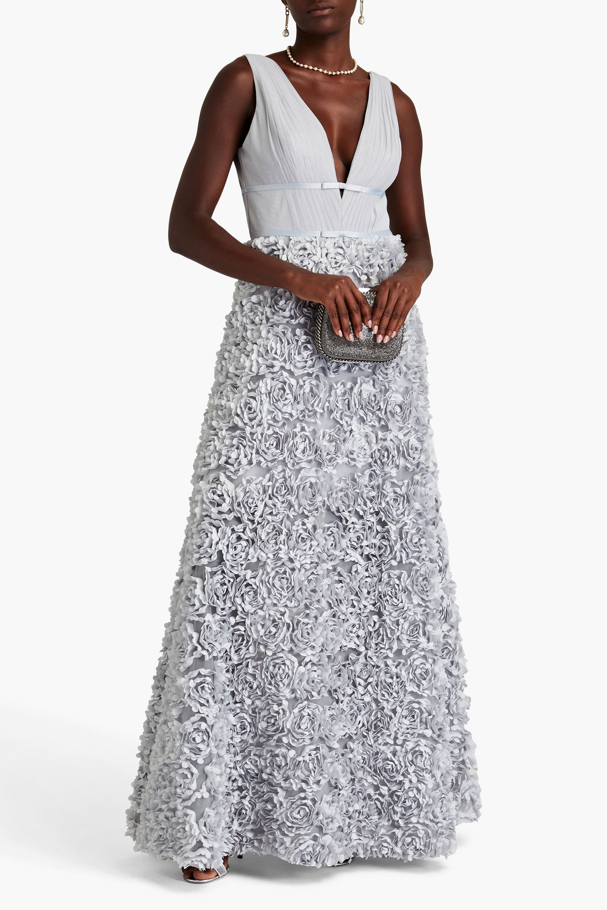 MARCHESA NOTTE Floral-appliquéd tulle gown