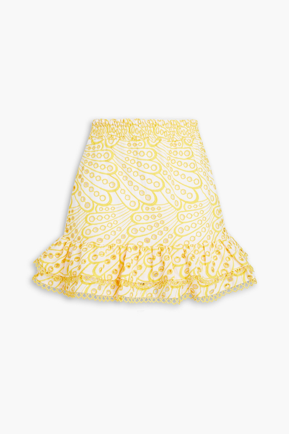 Charo Ruiz Ibiza - Mallorca ruffled broderie anglaise cotton-blend mini skirt - Yellow - XS