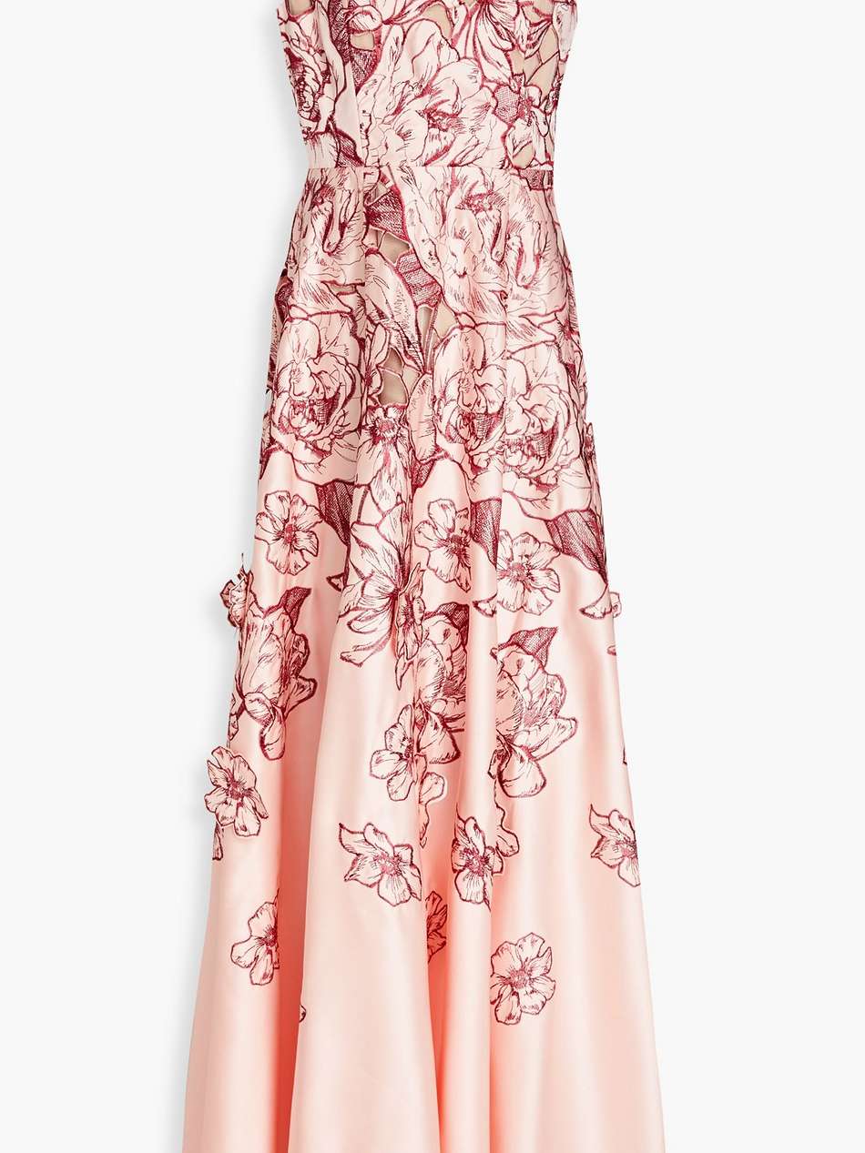 one-shoulder embroidered duchesse-satin gown