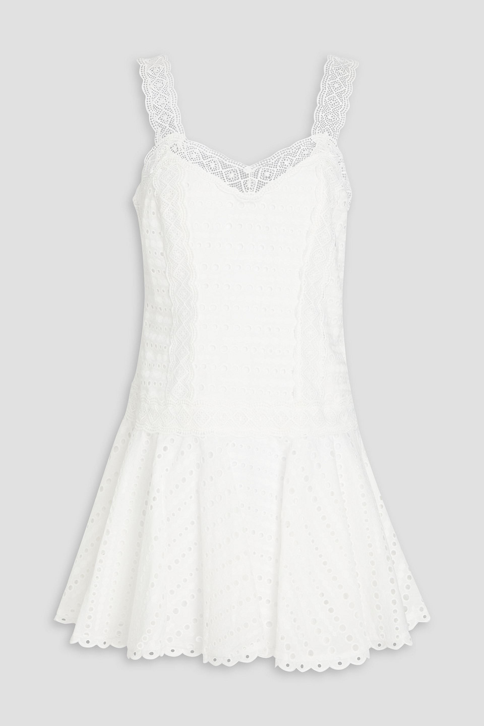 Charo Ruiz Huelva Lace-paneled Broderie Anglaise Cotton-blend Mini Dress In White