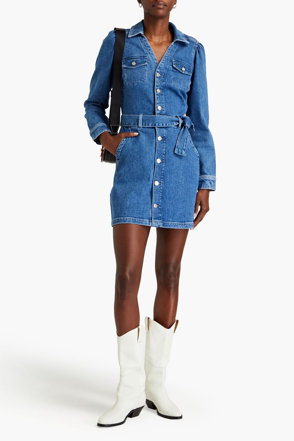 PAIGE Mayslie belted denim mini shirt dress