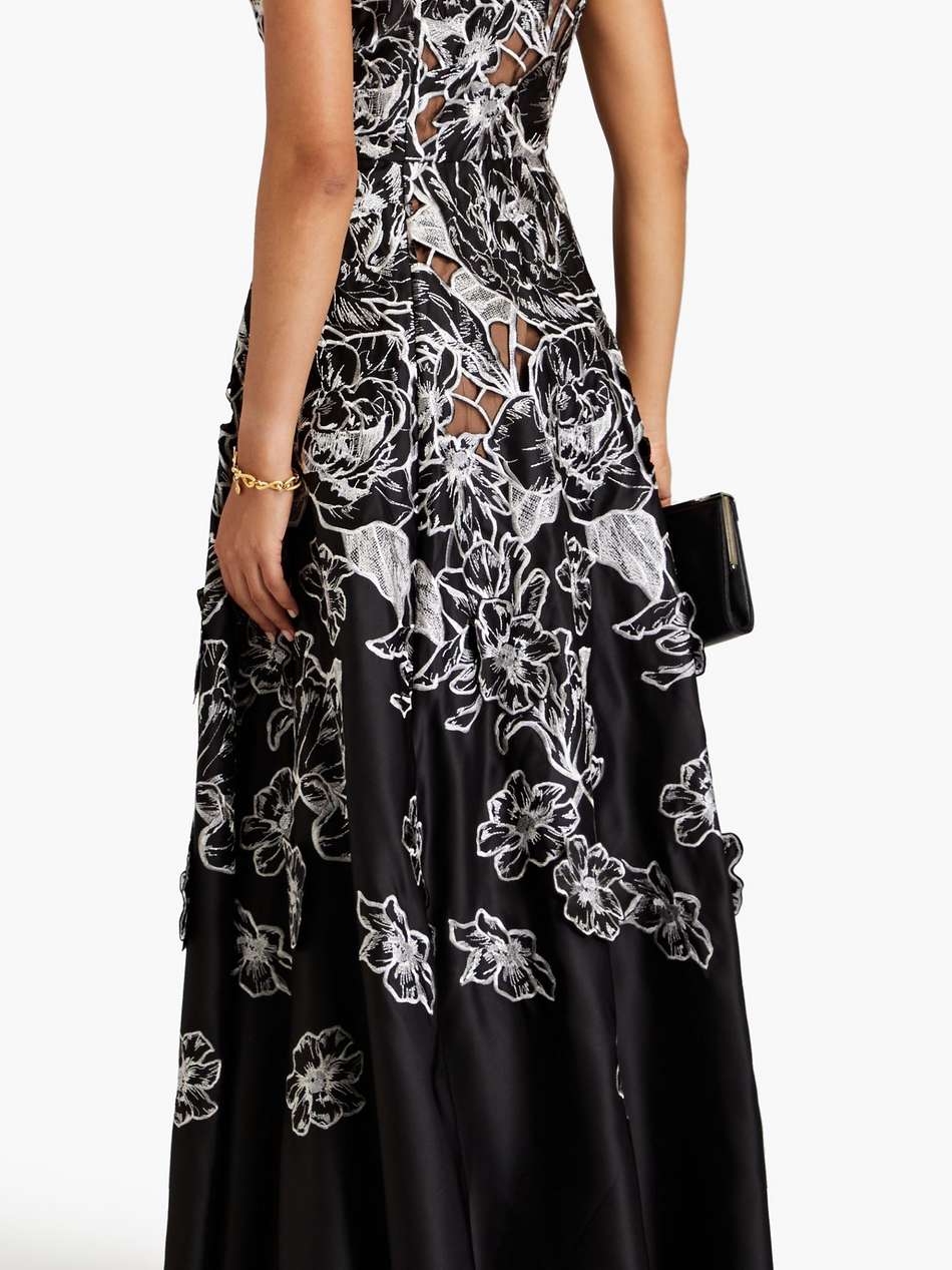 one-shoulder embroidered duchesse-satin gown