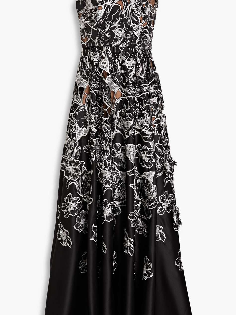 one-shoulder embroidered duchesse-satin gown